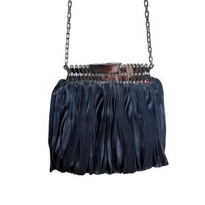 VALENTINO GARAVANI Black Silk-Satin Ruched Evening Bag